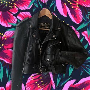 First Genuine Leather cropped moto jacket vintage